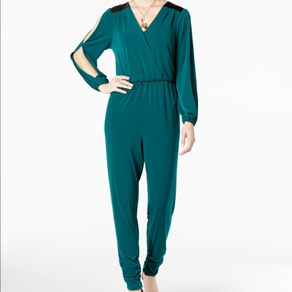 Thalia Sodi Faux-Leather-Trim Jumpsuit